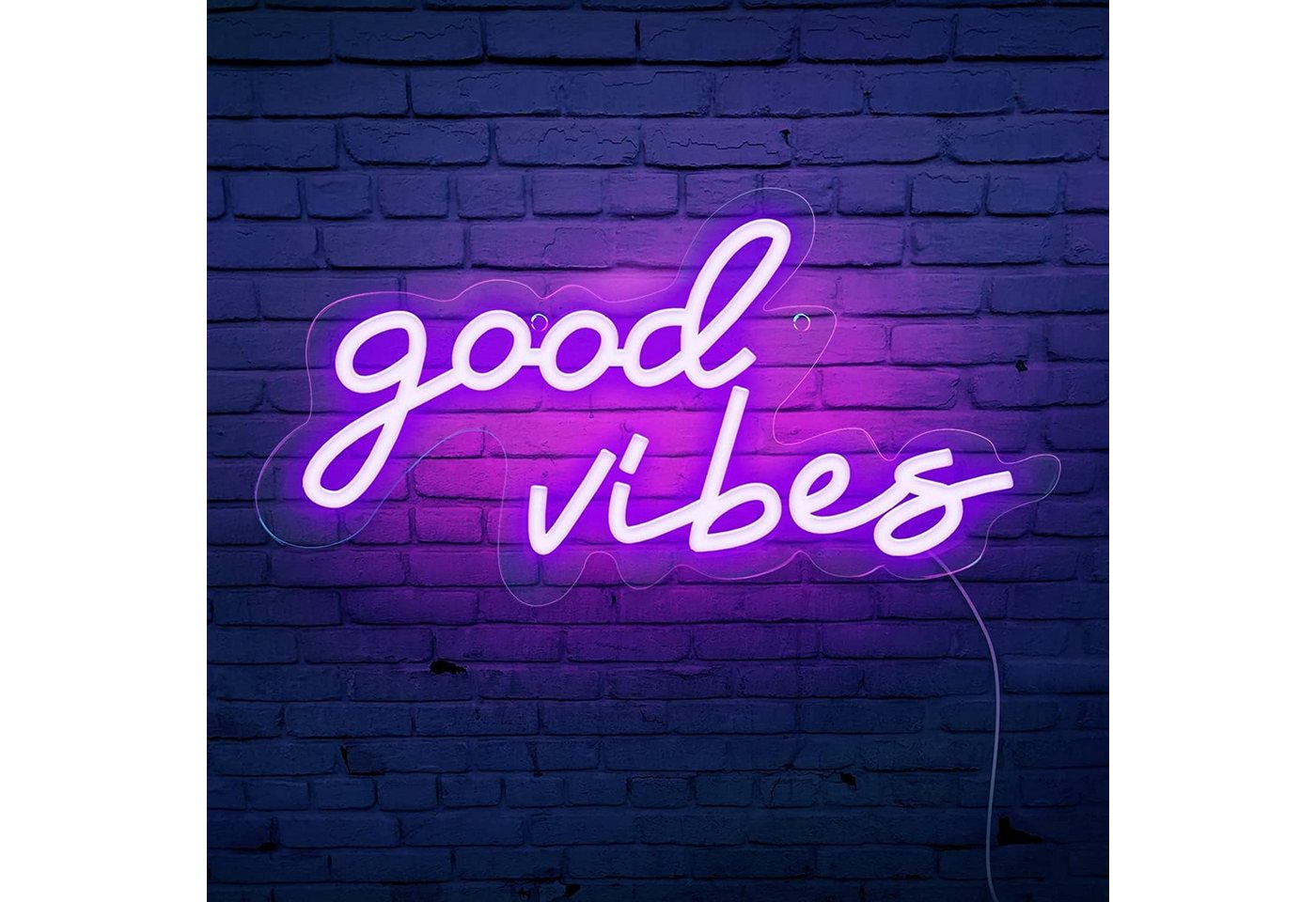 SOLIDEE LED Dekolicht LED-Neonschild „Good Vibes“ mit Acrylsockel, USB, Violett, LED fest integriert, Violett, „Good Vibes“-Schriftzug, violettes Licht, dimmbar, USB-Betrieb Bild 2