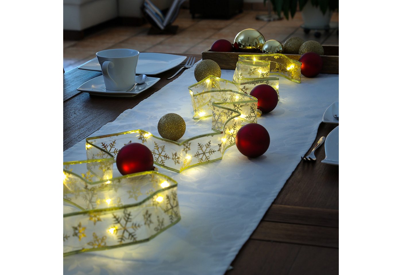 MARELIDA LED-Lichterkette LED Seidenband Geschenkband Schleifenband 30 LED 2,7m Batterie gold, 30-flammig