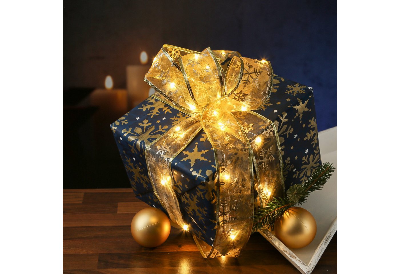 MARELIDA LED-Lichterkette LED Seidenband Geschenkband Schleifenband 30 LED 2,7m Batterie gold, 30-flammig Bild 3