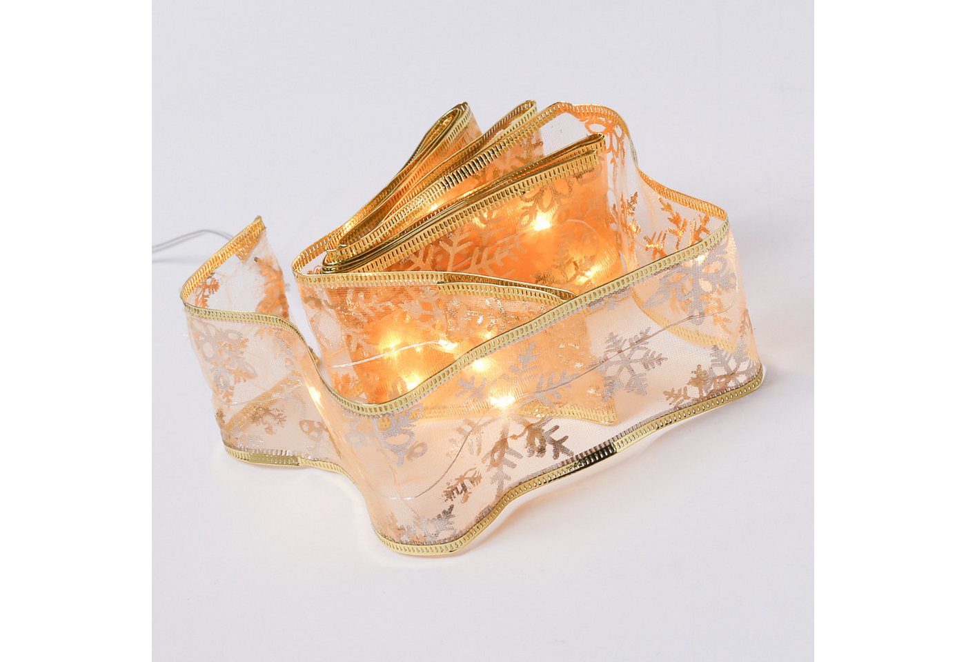 MARELIDA LED-Lichterkette LED Seidenband Geschenkband Schleifenband 30 LED 2,7m Batterie gold, 30-flammig Bild 5