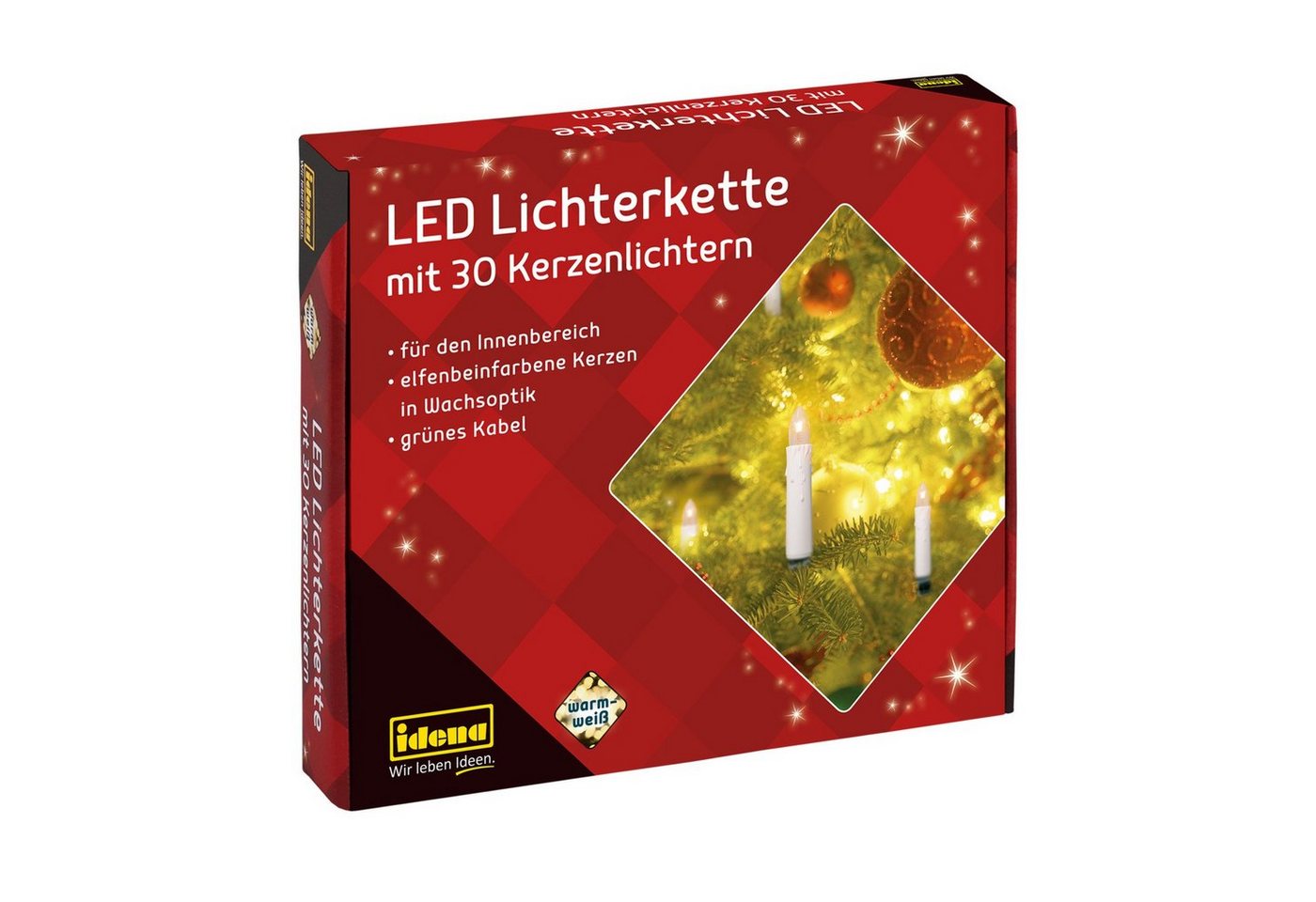 Idena LED-Lichterkette Idena 38192 - LED Kerzen Lichterkette mit 30 LEDs in Warmweiß, elfenbe