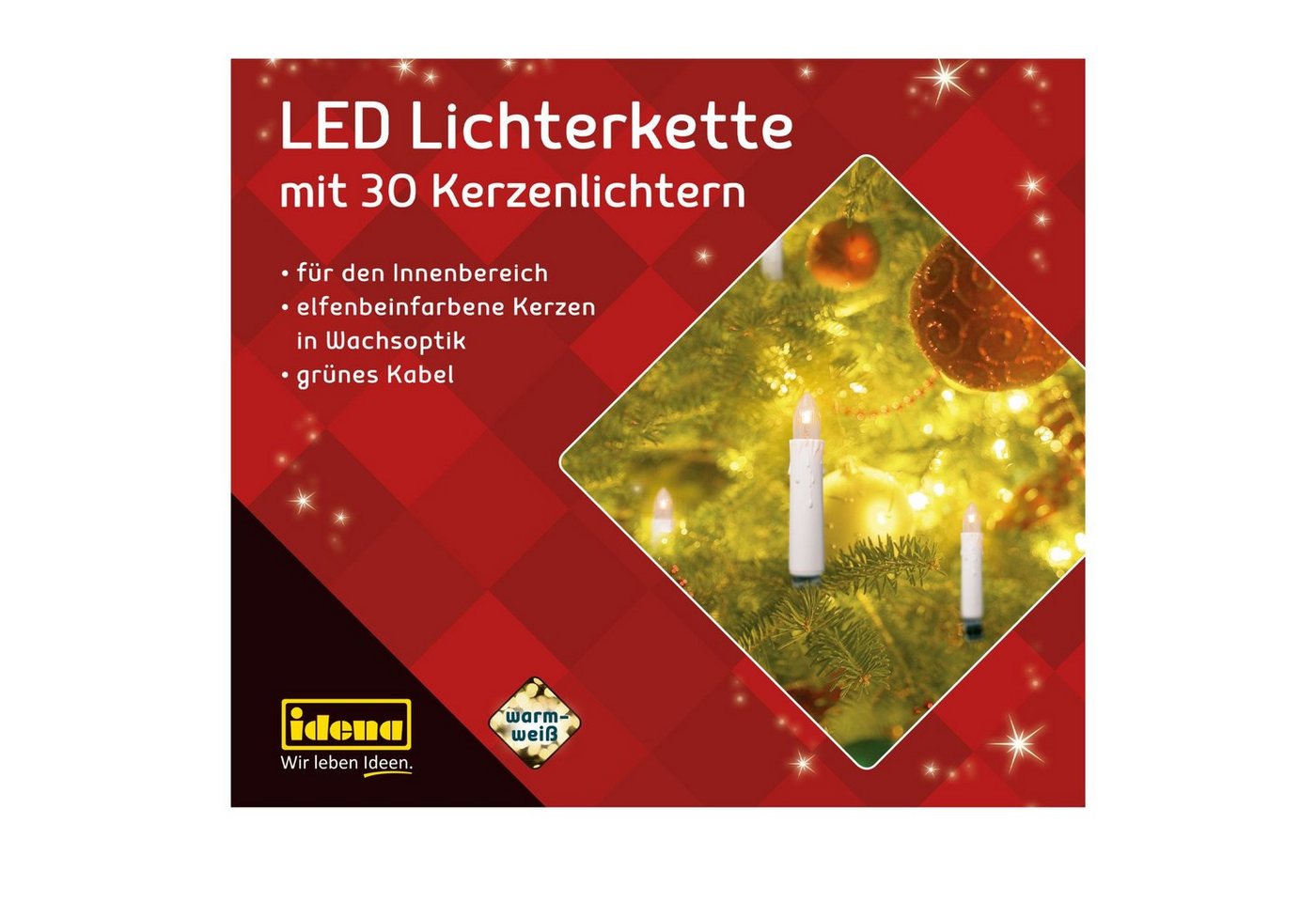 Idena LED-Lichterkette Idena 38192 - LED Kerzen Lichterkette mit 30 LEDs in Warmweiß, elfenbe Bild 2