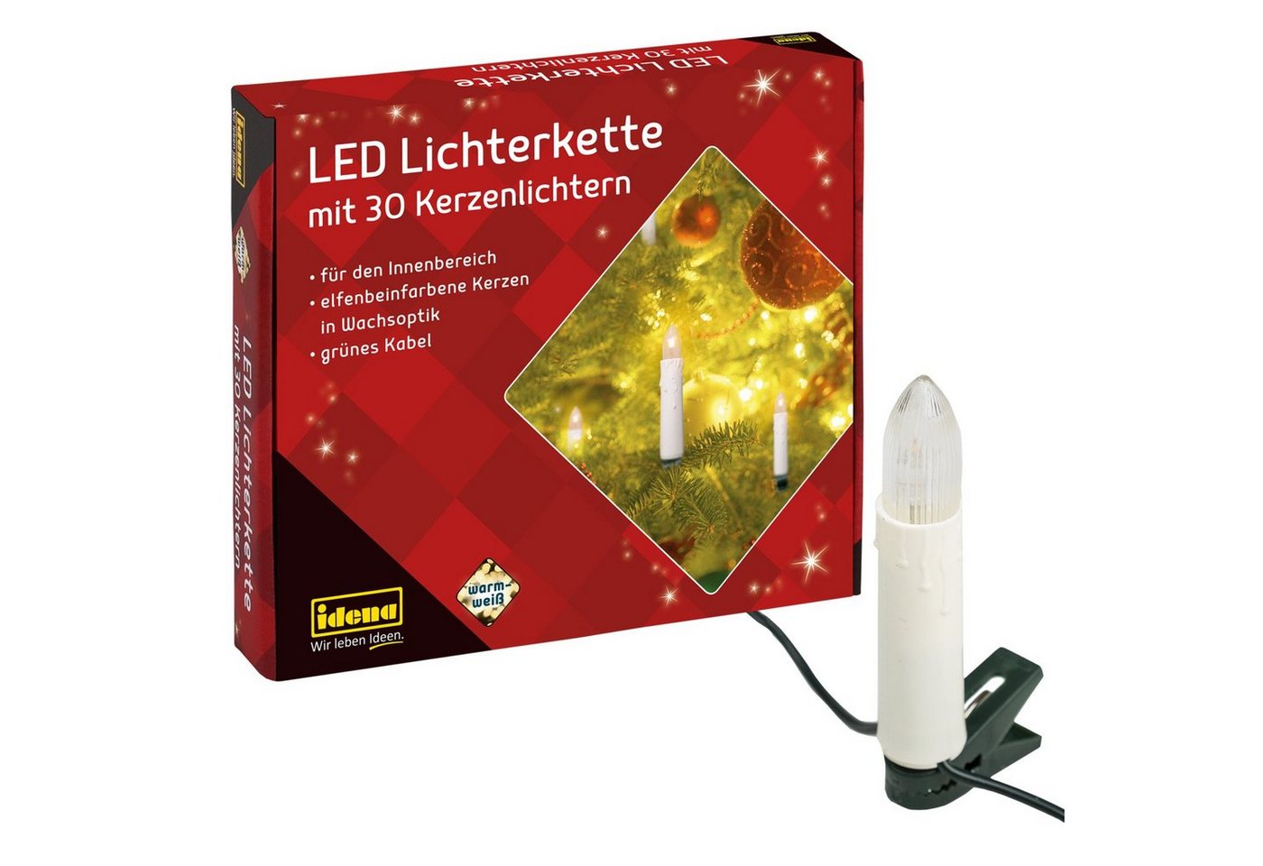 Idena LED-Lichterkette Idena 38192 - LED Kerzen Lichterkette mit 30 LEDs in Warmweiß, elfenbe Bild 5