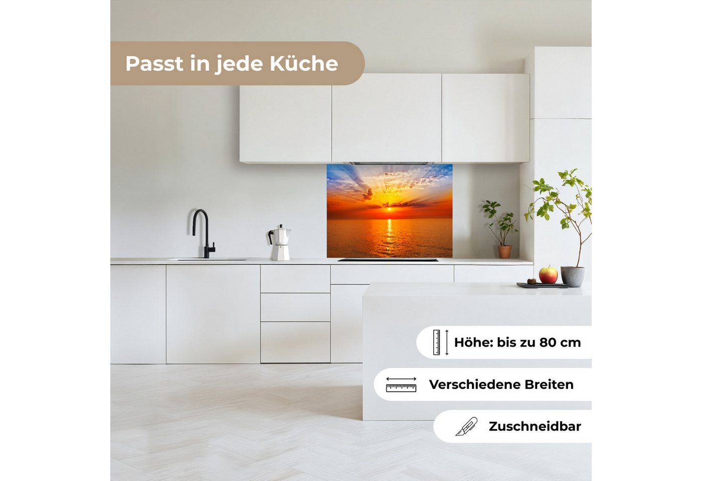 KitchenYeah Küchenrückwand selbstklebend Sonnenuntergang - Meer - Himmel - Orange - Horizont - Wa, (1-tlg), Spritzschutz, Küche, Rückwand, Küchenwand, Küchenfront, 80x60 cm Bild 3