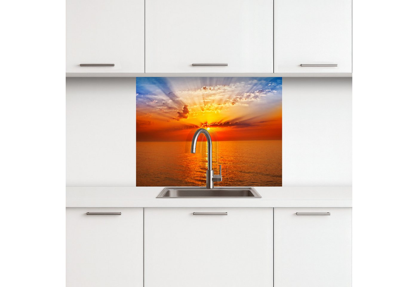 KitchenYeah Küchenrückwand selbstklebend Sonnenuntergang - Meer - Himmel - Orange - Horizont - Wa, (1-tlg), Spritzschutz, Küche, Rückwand, Küchenwand, Küchenfront, 80x60 cm Bild 4