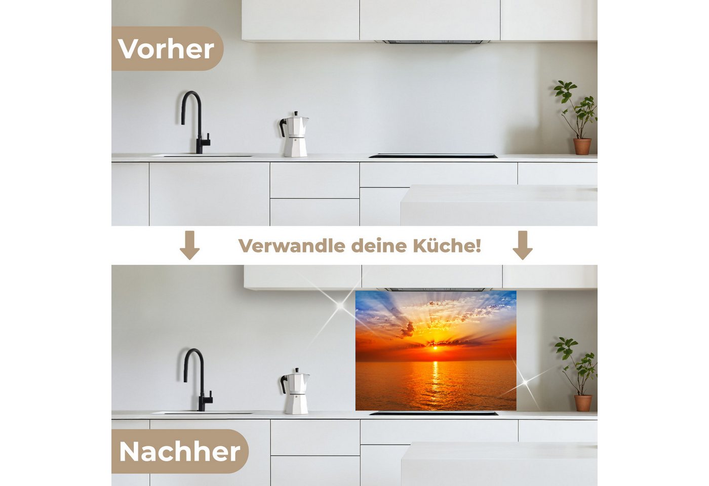 KitchenYeah Küchenrückwand selbstklebend Sonnenuntergang - Meer - Himmel - Orange - Horizont - Wa, (1-tlg), Spritzschutz, Küche, Rückwand, Küchenwand, Küchenfront, 80x60 cm Bild 5