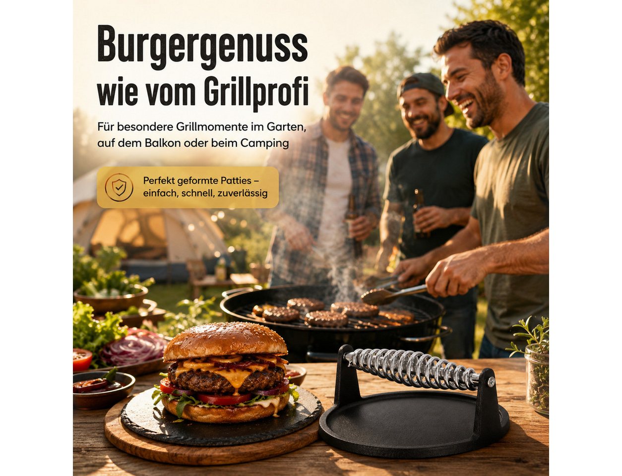 esschert design Burgerpresse Hamburgerpresse Gusseisen mit Grillmuster für perfekte Burger (1 St), MEtall Bild 3