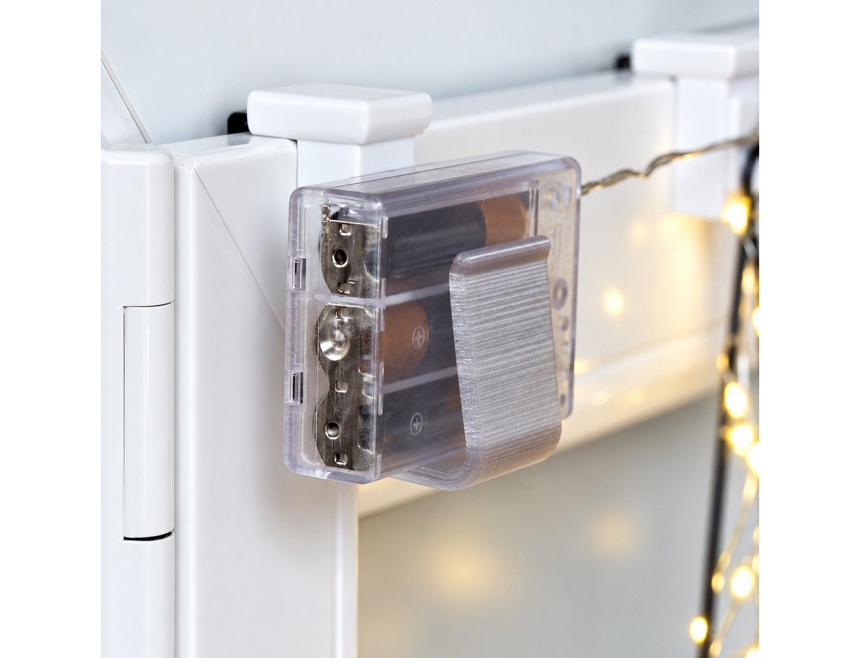 dekohaken24.de Fensterhaken Dekohaken mit Distanzhalter, für Klemmbereiche von 10-27 mm, inkl. 2x Batteriefachhalter, für Sterne, Lichterketten, Kugeln Bild 5