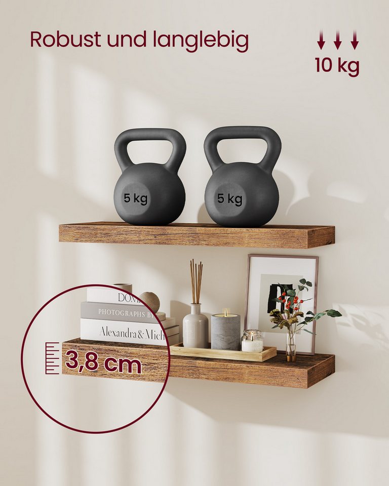 VASAGLE Wandregal Schweberegal, Regalbrett, 40/60/80 cm, 1/2/3er Set, 2-tlg., 20 x 60 x 3,8 cm, für Wohnzimmer, für Bilderrahmen, Regalbrett, Deko Bild 3