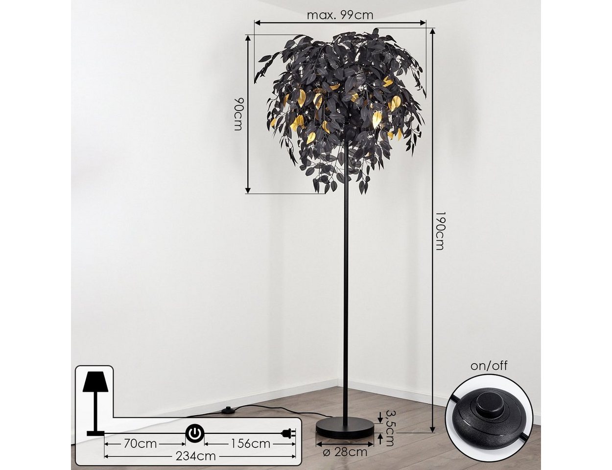hofstein Stehlampe »Orticelli« Stehlampe aus Metall/Kunststoff in Schwarz/Goldfarben, ohne Leuchtmittel Bild 5