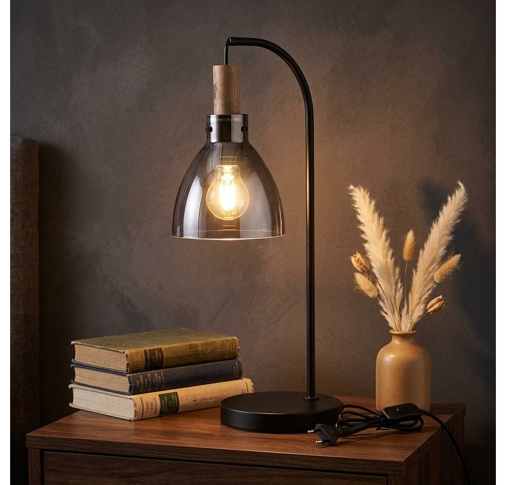 GLOBO LIGHTING LED Tischleuchte, Leuchtmittel inklusive, Warmweiß, Tischleuchte Nachttischlampe Tischlampe Rauchglas Leselampe LED H 55cm