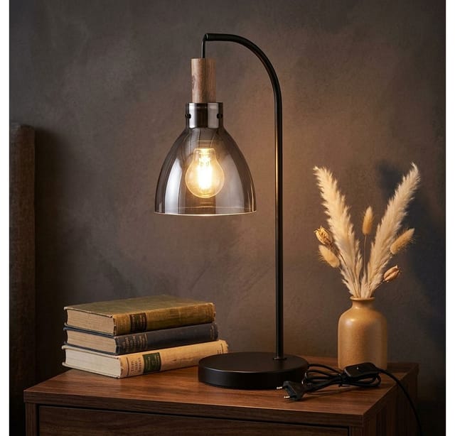 GLOBO LIGHTING LED Tischleuchte, Leuchtmittel inklusive, Warmweiß, Tischleuchte Nachttischlampe Tischlampe Rauchglas Leselampe LED H 55cm