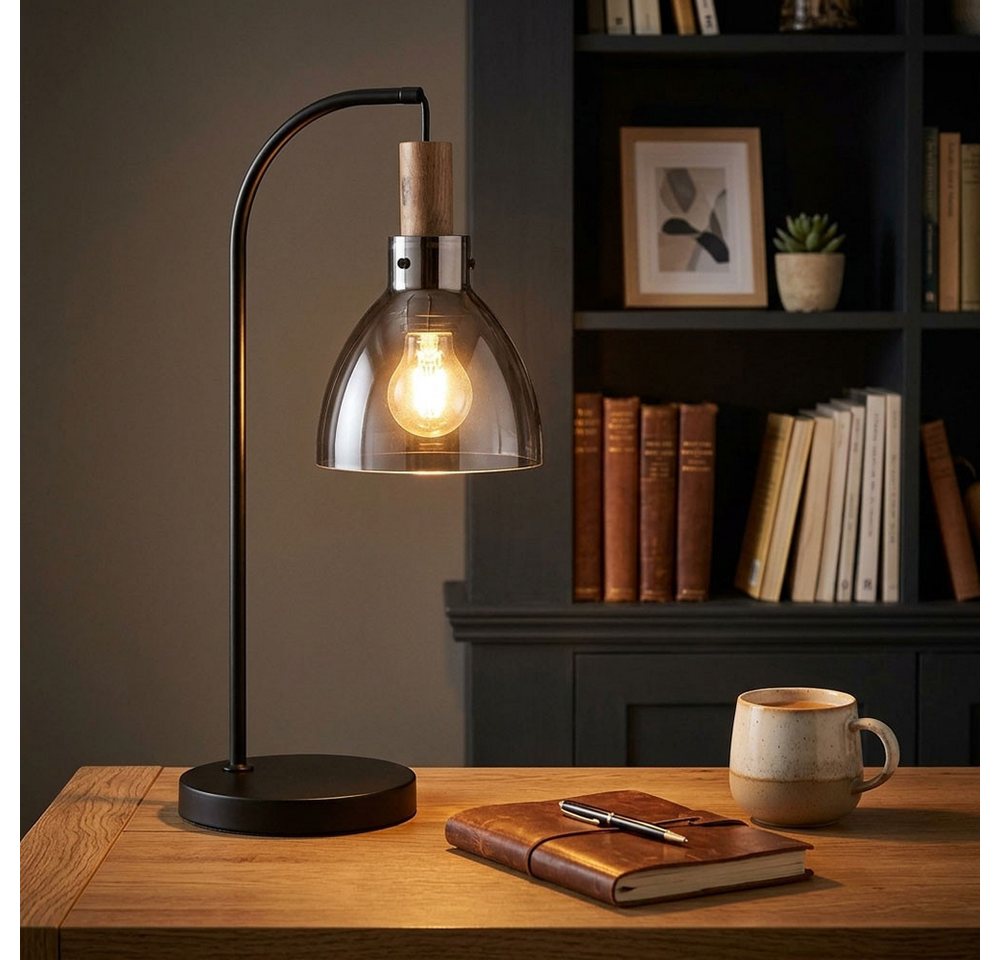 GLOBO LIGHTING LED Tischleuchte, Leuchtmittel inklusive, Warmweiß, Tischleuchte Nachttischlampe Tischlampe Rauchglas Leselampe LED H 55cm Bild 3