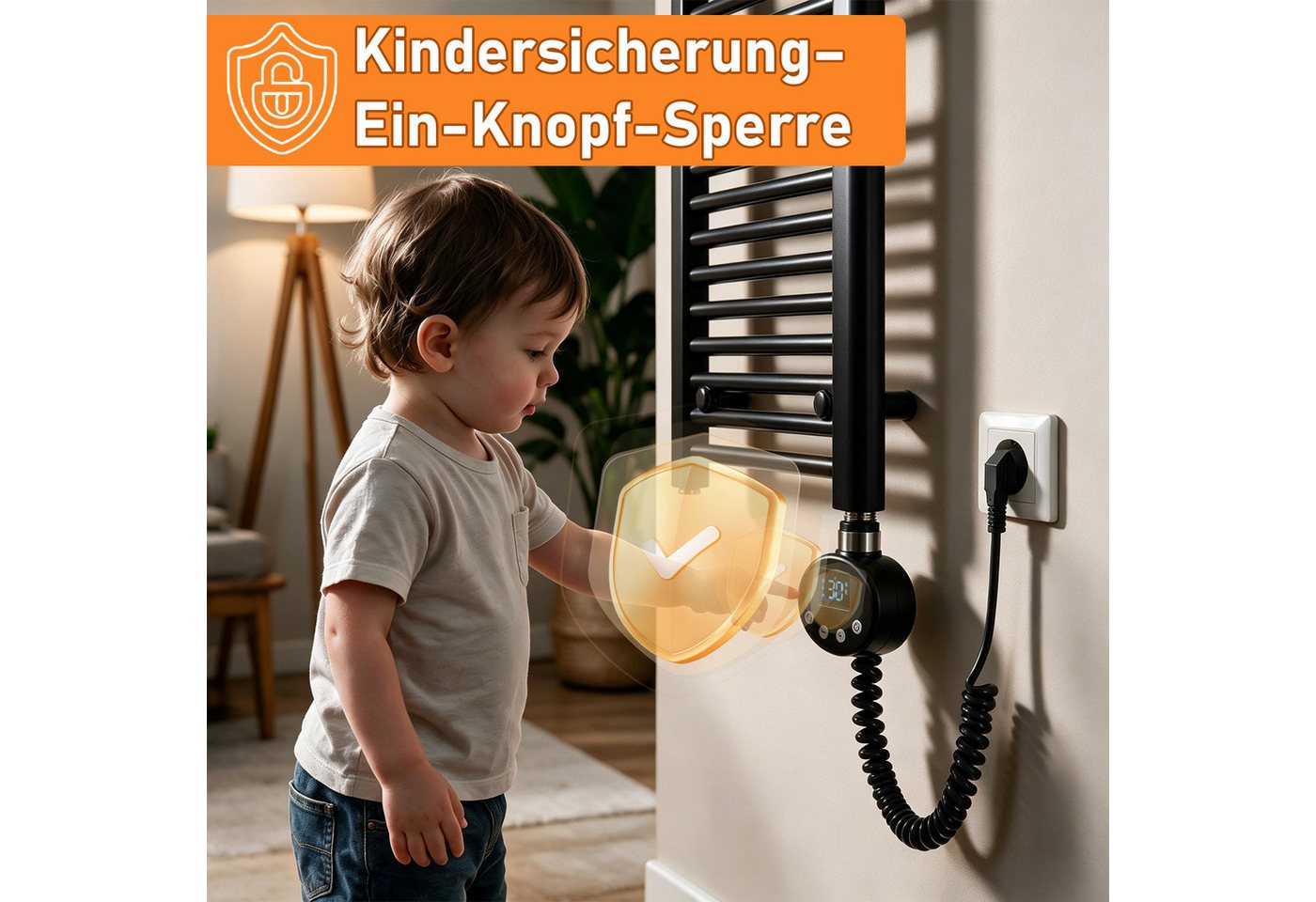 Clanmacy Heizstab Elektro Heizstab 300-1200W WLAN Thermostat App Timer Anthrazit Bild 2