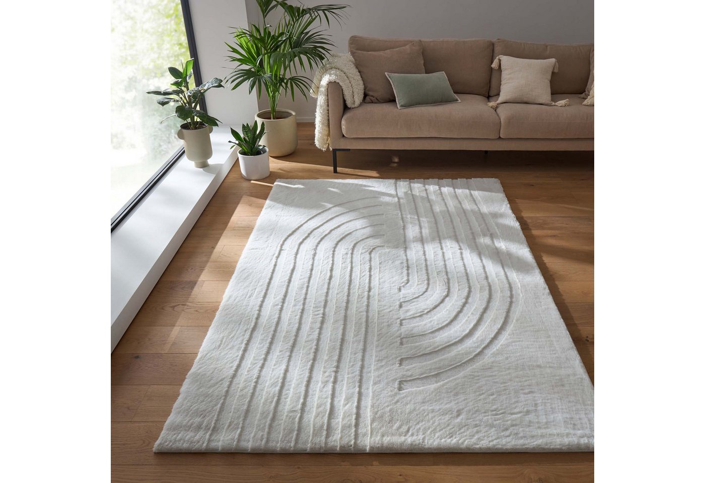 TaraCarpet Langflor-Teppich Tara Carpet Kodiak Twister Hasenfellteppich der Premiumklasse, rechteckig, Höhe: 25 mm, Wohnzimmer, Schlafzimmer, Esszimmer, Jugendzimmer creme 080x150 Bild 5
