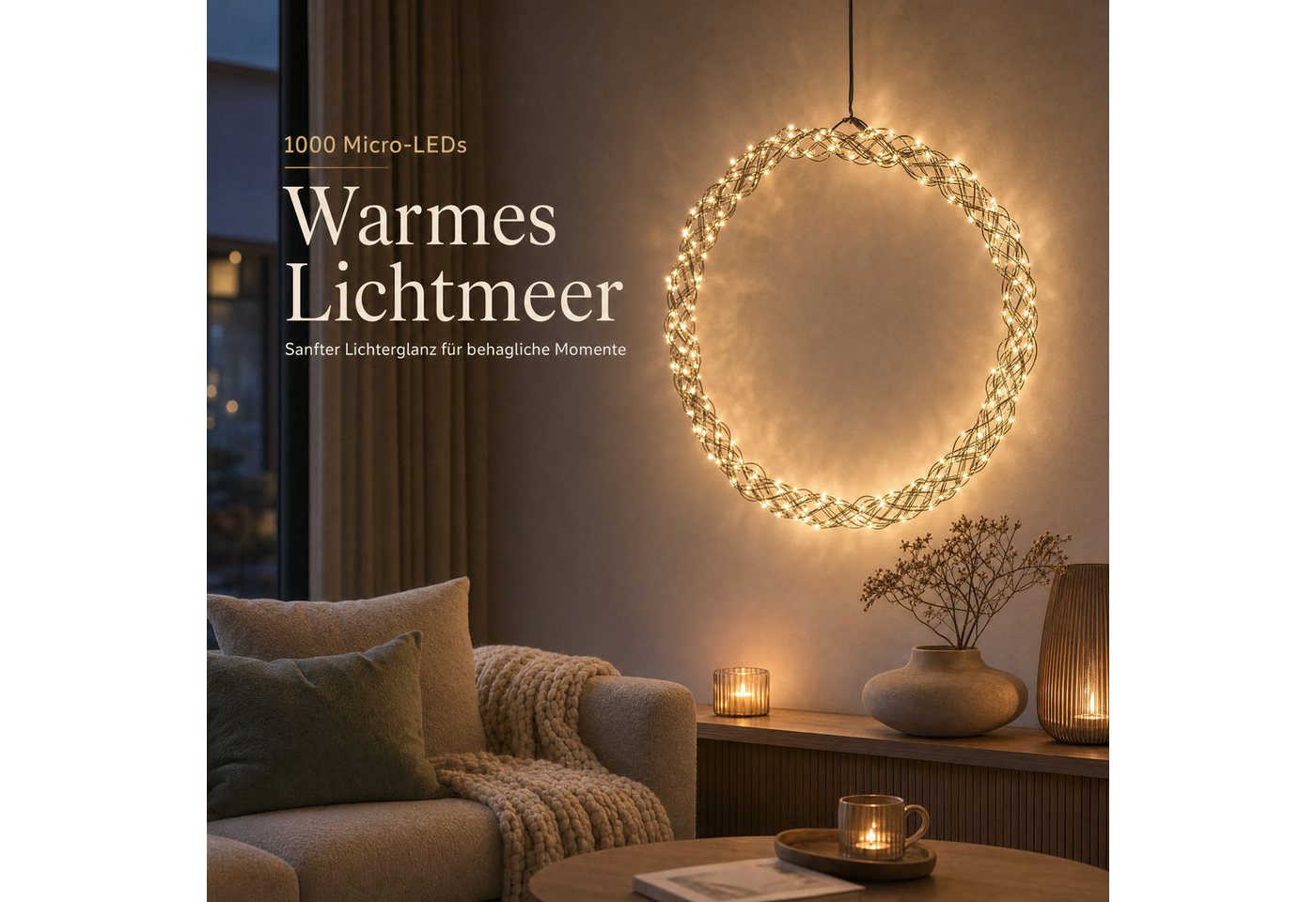 Northpoint Dekokranz XXL LED Lichtkranz 50cm 1000 LEDs Timer IP44 Bild 4