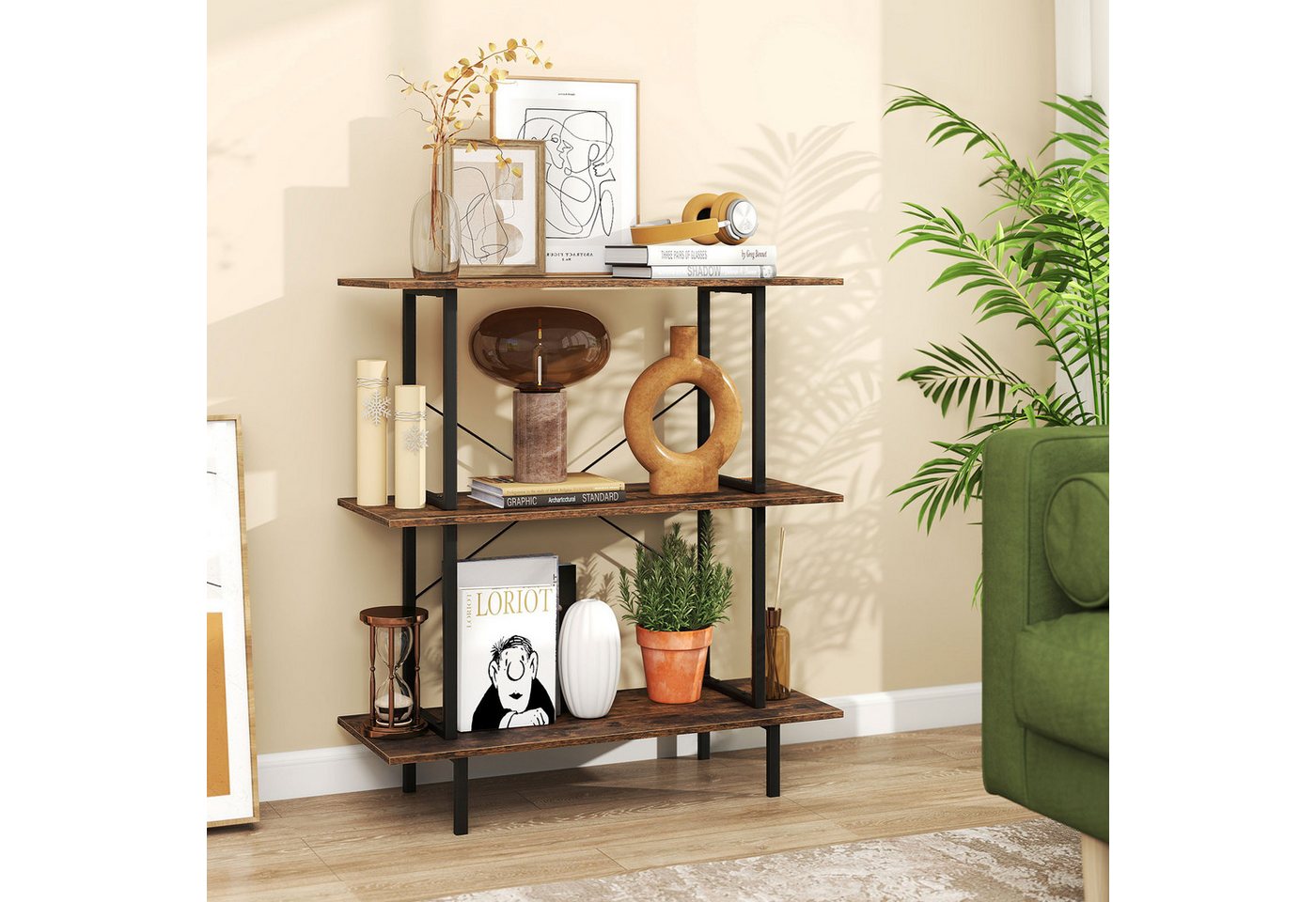 COSTWAY Bücherregal, Standregal Konsonlentisch mit Ablagen 80 x 30 x 86 cm
