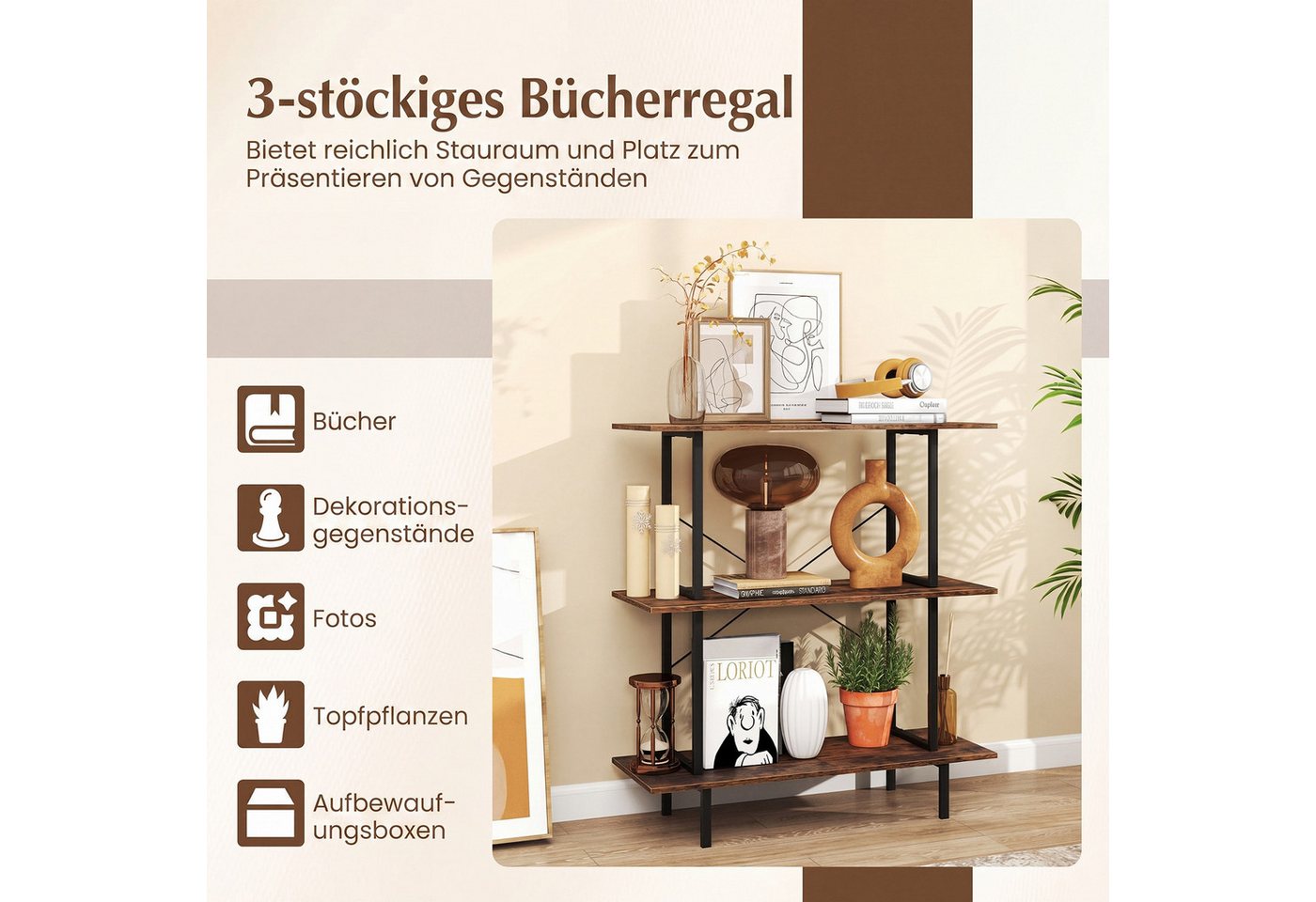 COSTWAY Bücherregal, Standregal Konsonlentisch mit Ablagen 80 x 30 x 86 cm Bild 4