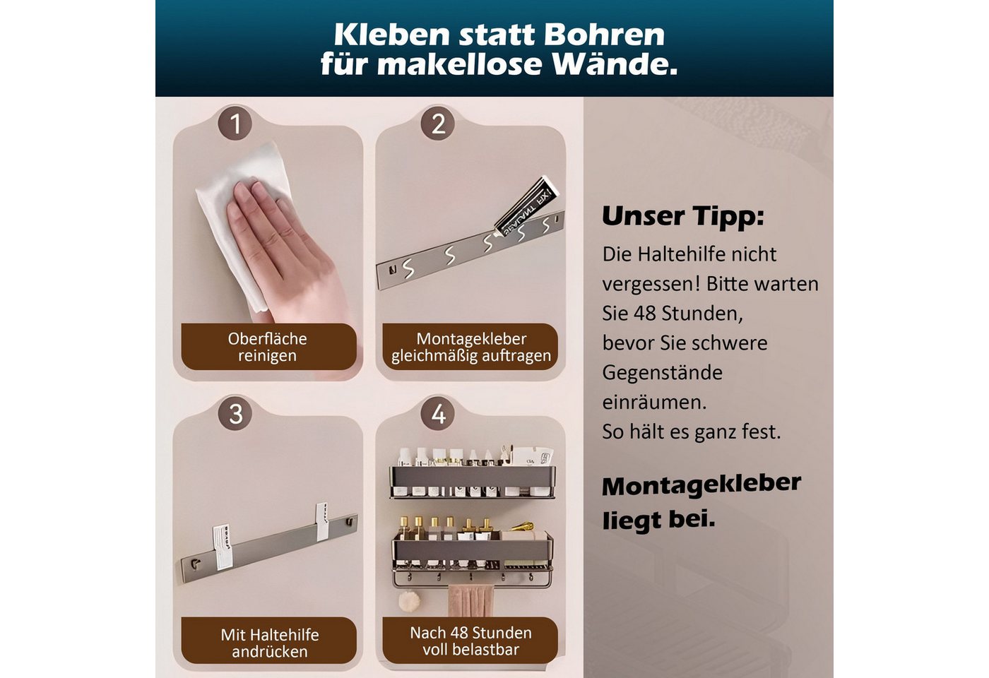 Fyrove Eckregal Duschablage Edelstahl Eckregal, ohne Bohren, 30/40 cm, schwarz, für Bad & Küche, Gewürzregal Bild 3