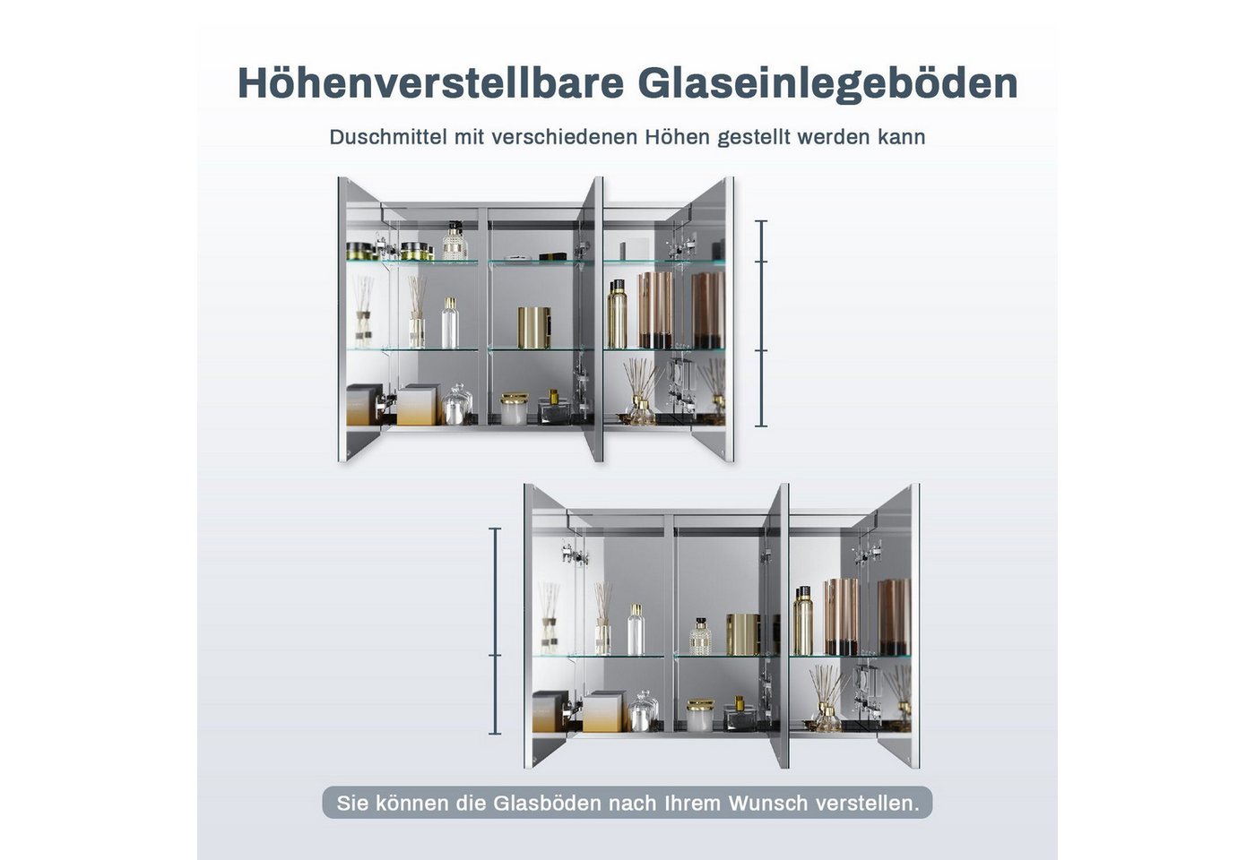SONNI Spiegelschrank Spiegelschrank 3-türig bad mit led 90 cm breit Edelstahl mit Kippschalter, Steckdose, verstellbare Einlegeböden,IP44