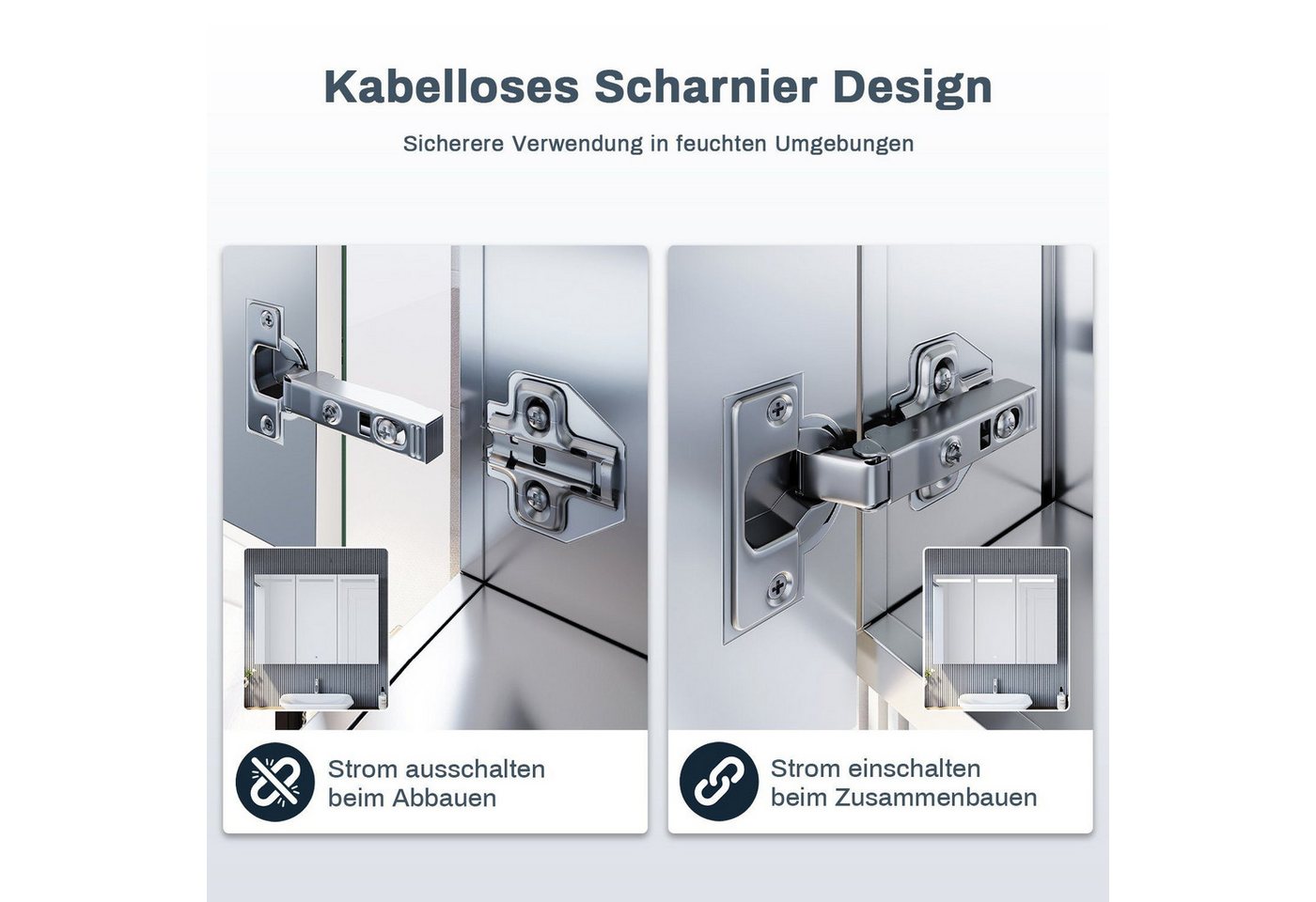SONNI Spiegelschrank Spiegelschrank 3-türig bad mit led 90 cm breit Edelstahl mit Kippschalter, Steckdose, verstellbare Einlegeböden,IP44 Bild 5