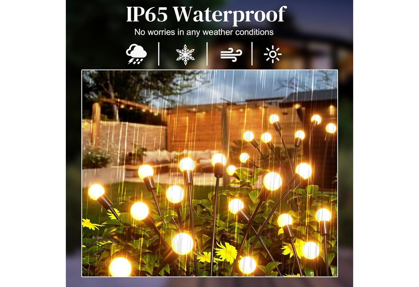 Fyrove LED Solarleuchte 2 Stück LED Solar Gartendeko solarlampen für außen 6 LED Glühwürmchen, 2 Stück LED fest integriert IP65 Wasserdicht solarlampen für außen Warmweiß, solar lampen für außen, LED Solar Gartendeko, Solarlampen Garten, LED Solarleuchte, Swinging Garten Lichter Dekorative für Fußweg, Yard, Patio Bild 5