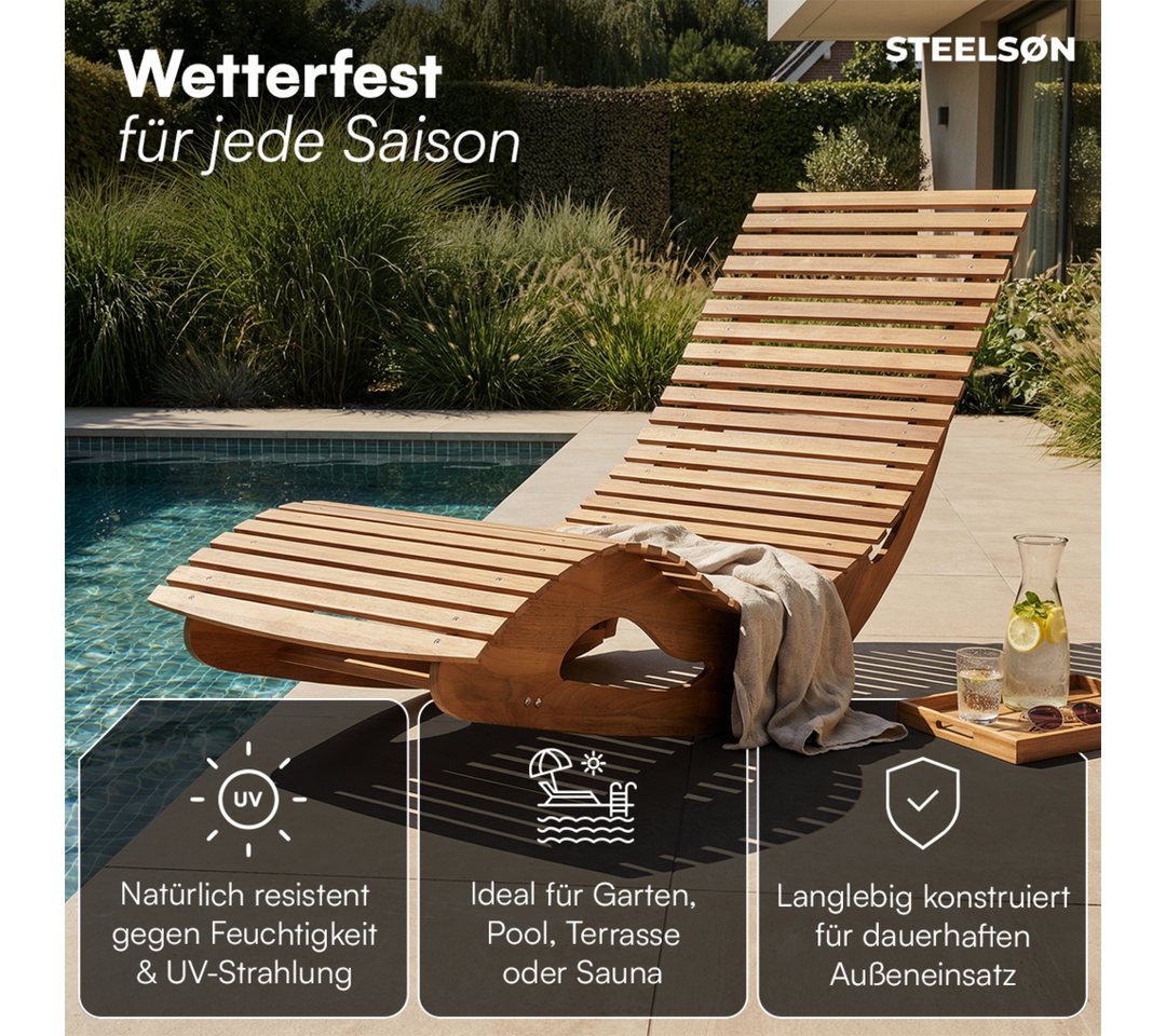 STEELSØN Gartenliege Gartenliege Solaria aus Akazienholz, wetterfest, faltbar, bis 150 kg, 1 St., natur geölt, 155x60x63,5 cm