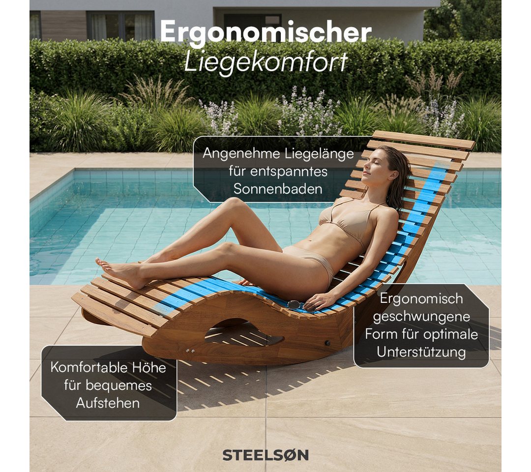 STEELSØN Gartenliege Gartenliege Solaria aus Akazienholz, wetterfest, faltbar, bis 150 kg, 1 St., natur geölt, 155x60x63,5 cm Bild 3