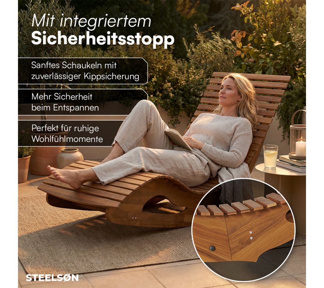 STEELSØN Gartenliege Gartenliege Solaria aus Akazienholz, wetterfest, faltbar, bis 150 kg, 1 St., natur geölt, 155x60x63,5 cm Bild 5