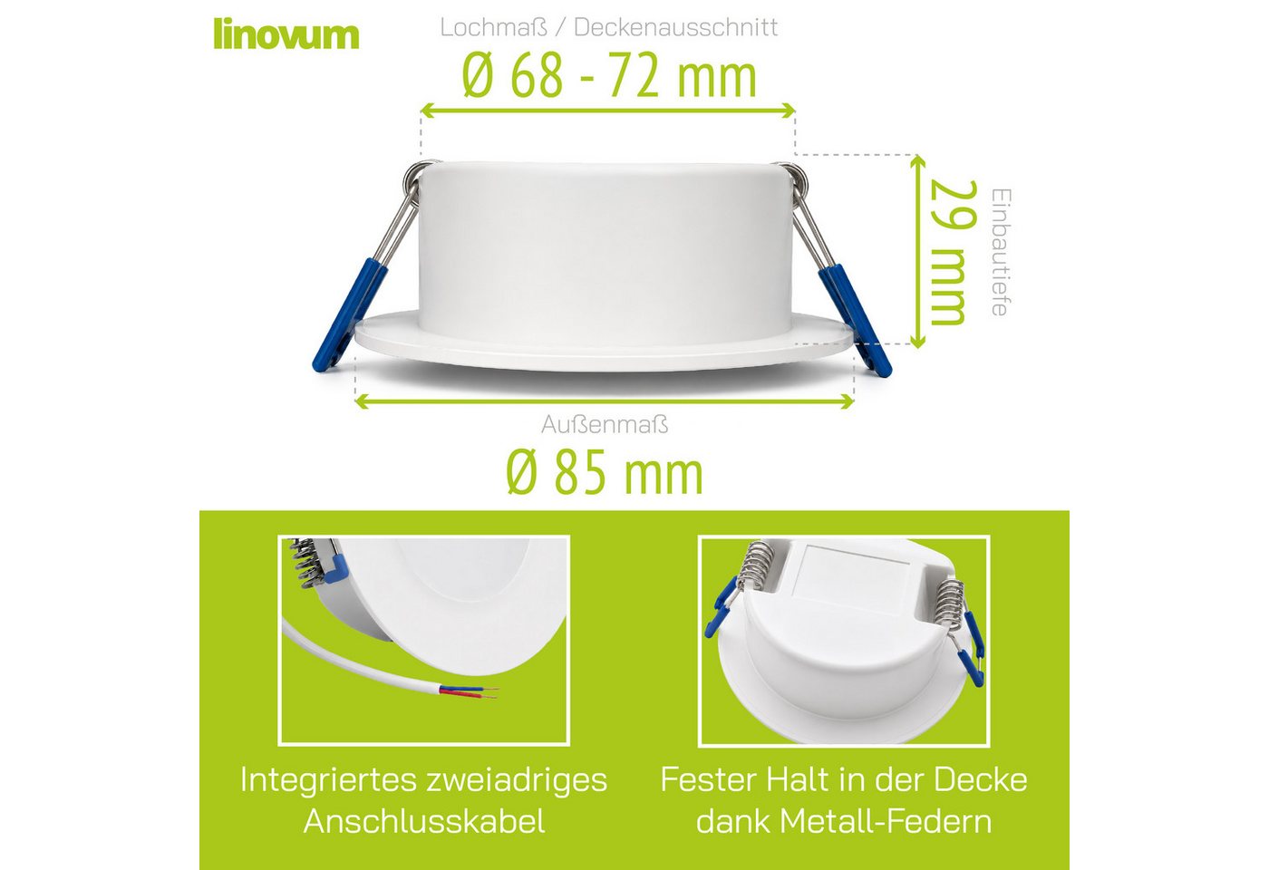 linovum LED Einbaustrahler 6x WEEVO LED Einbauleuchten Downlights warmweiß 3,5W Deckenlampe Spot, Warmweiß