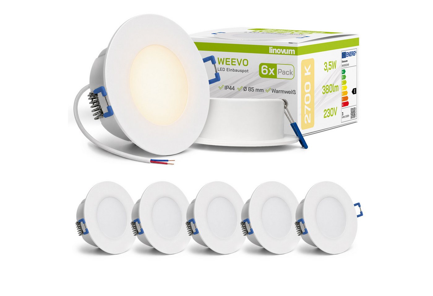 linovum LED Einbaustrahler 6x WEEVO LED Einbauleuchten Downlights warmweiß 3,5W Deckenlampe Spot, Warmweiß Bild 4