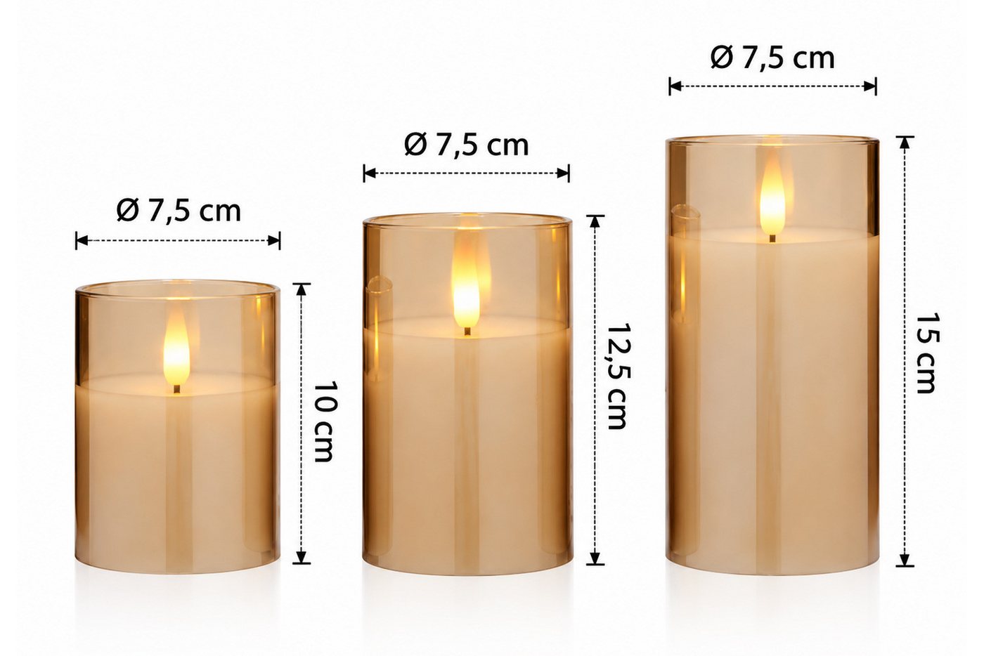 dasmöbelwerk LED-Kerze LED-Kerzen Set mit Fernbedienung Timer 3-tlg. im Glas Bernstein, Leuchtmittel nicht enthalten Bild 5