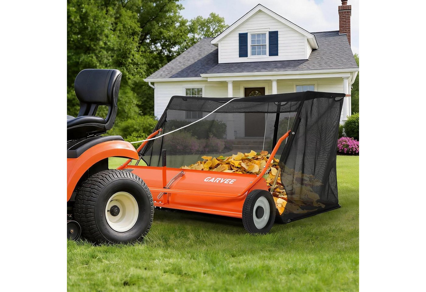 GarveeMore Kehrmaschine 107 cm für Aufsitzmäher, Laubsammler mit 566 l Auffangnetz, Kehrmaschine, 107 cm, 566 l Fangsack, einstellbare Höhe, klappbar Bild 3