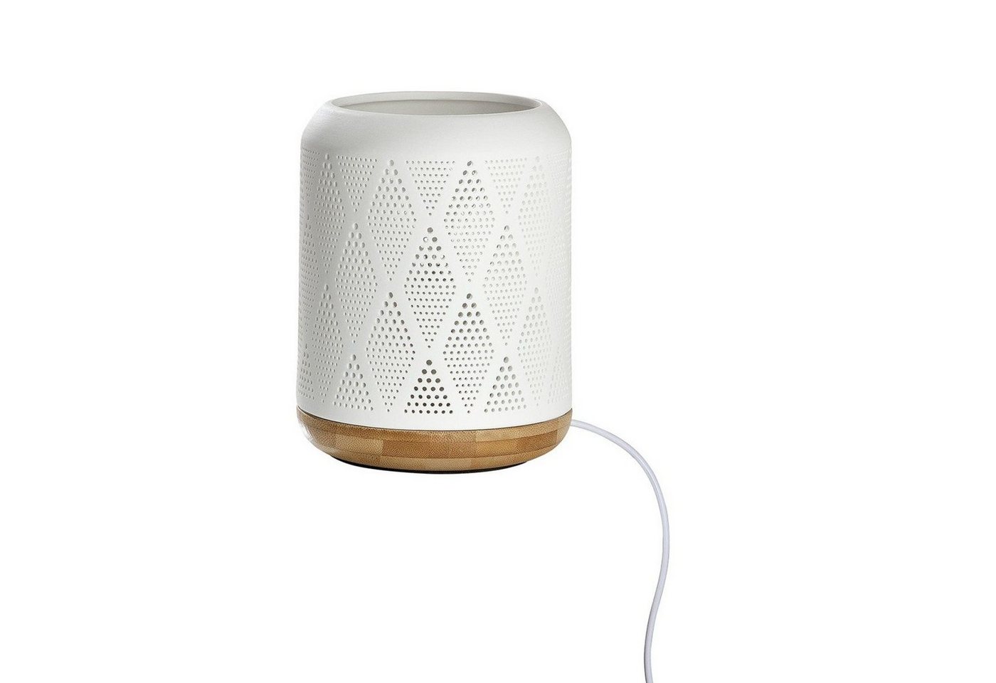 GILDE Tischleuchte Porzellan Lampe Prickelraute weiß / Sockel in Holzoptik Bild 3