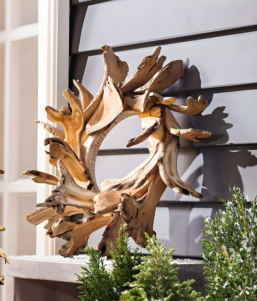 Dekoleidenschaft Dekokranz "Holzscheiben" Türkranz Ø 50 cm groß, Wandkranz, Tischkranz, Holzkranz