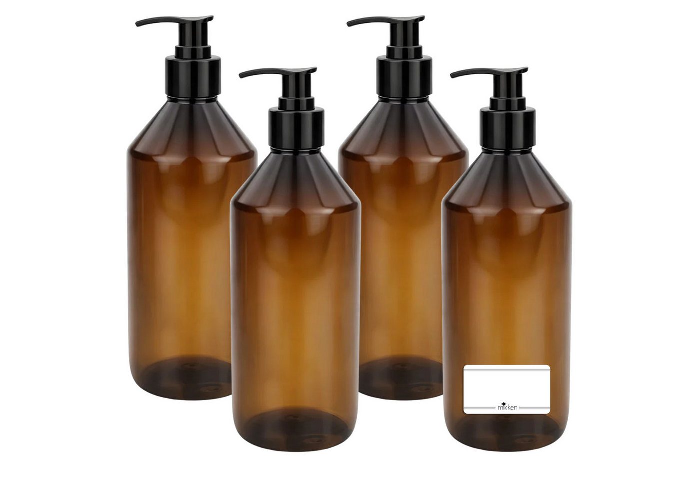 mikken Seifenspender leerer Pumpspender 500 ml PET braun Lotionspender, Dosierspender, (4-tlg., 2er, 4er, 6er, 10er), mit Etiketten, UV-Schutz, bruchsicher, lebensmittelecht Bild 5