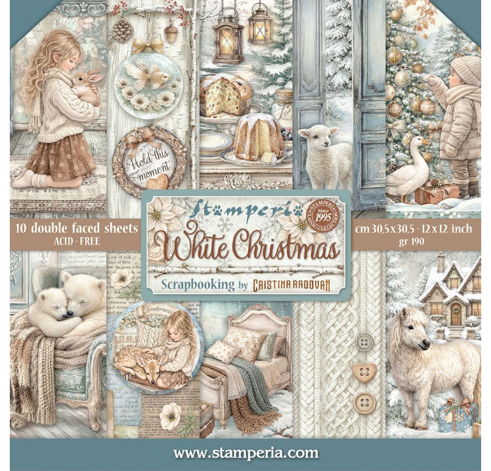 Stamperia Motivpapier Scrapbook-Block White Christmas, 10 Blatt