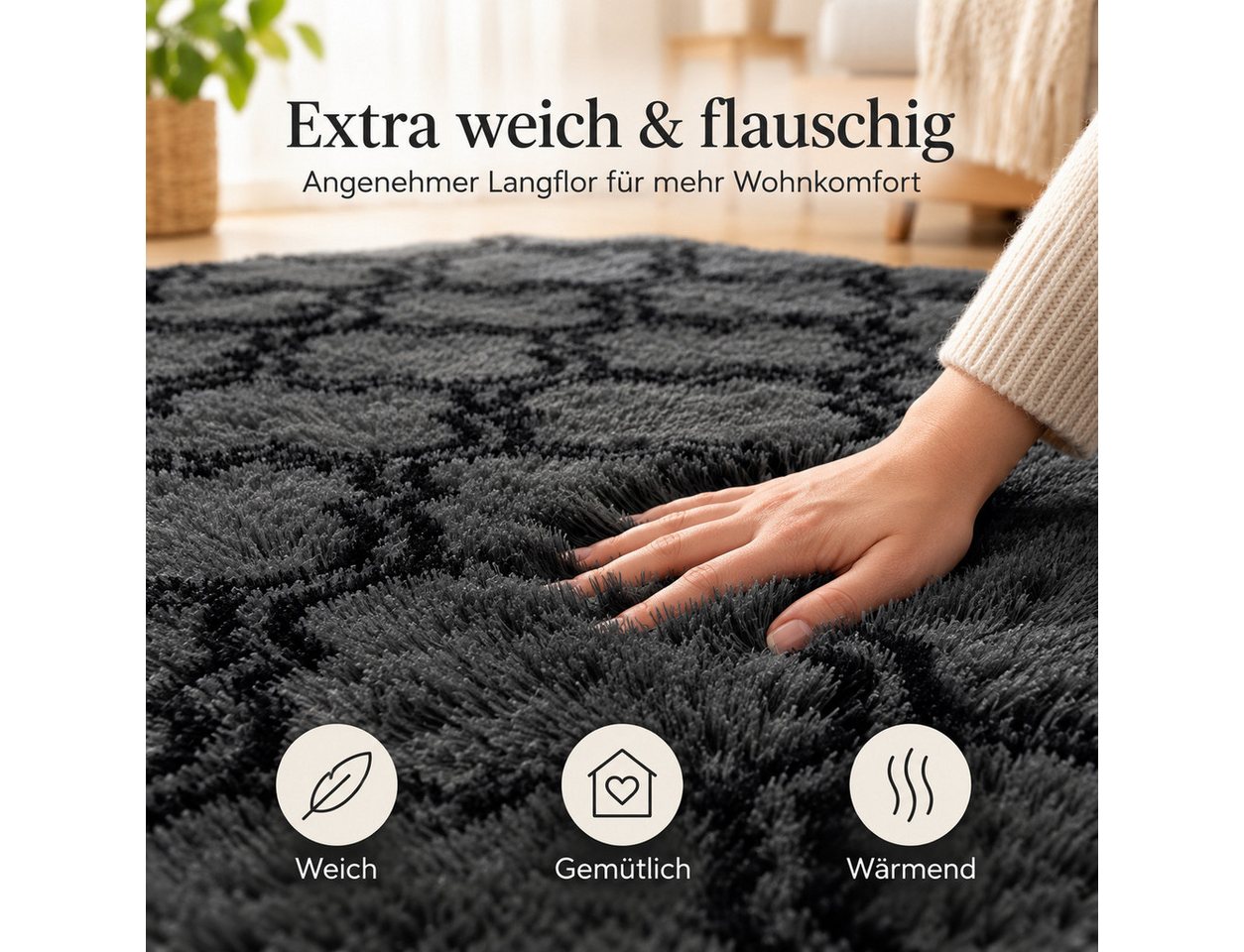 Lochas Hochflor-Teppich Hochflor-Teppich Shaggy, weich, waschbar und tierfreundlich