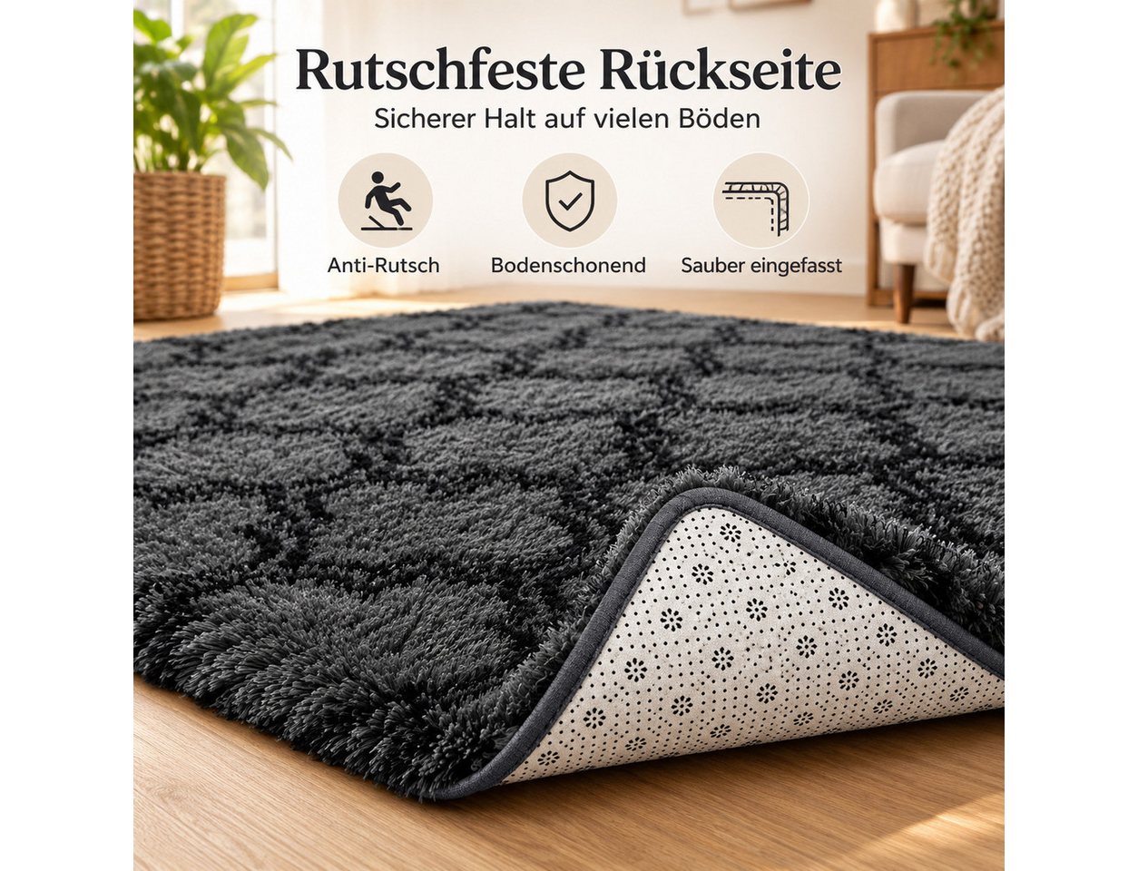 Lochas Hochflor-Teppich Hochflor-Teppich Shaggy, weich, waschbar und tierfreundlich Bild 2