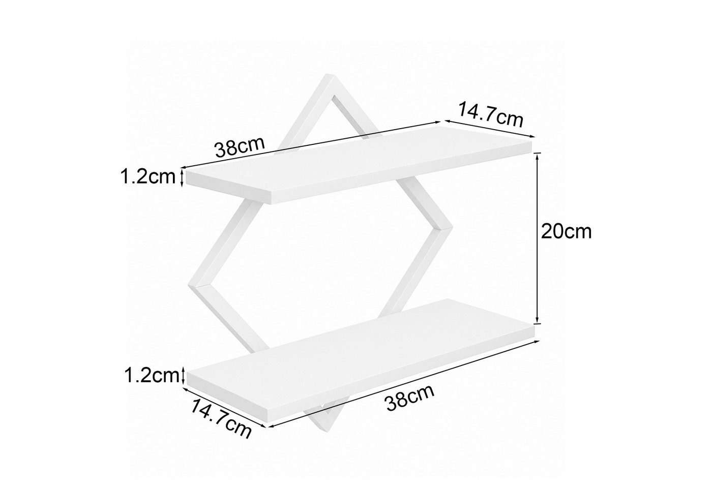 JEOBEST Wandboard Schweberegal,Regalbrett,Dekorativ Regale, 2-stöckige Hängeregale, (2-tlg., 38 cm) Holz und Metall, für Wohnzimmer, Küche Bild 2