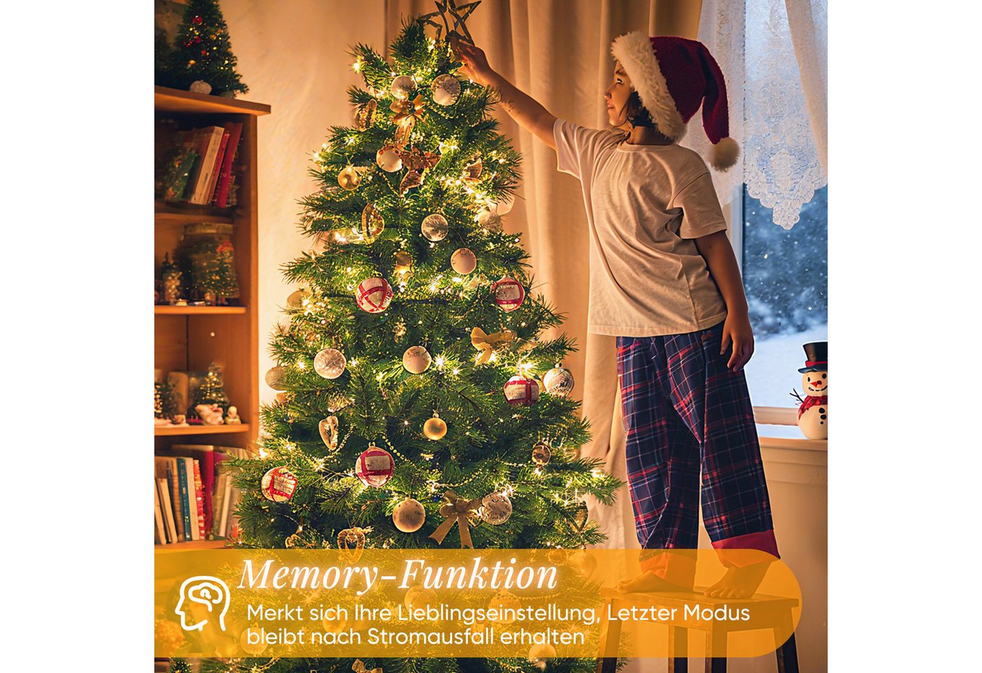 Salcar LED-Lichterkette LED Lichterkette Weihnachtsbaum Christbaumbeleuchtung Außen, 8M 50er LED, 8 Modi, Timer und Memory, Warmweiß