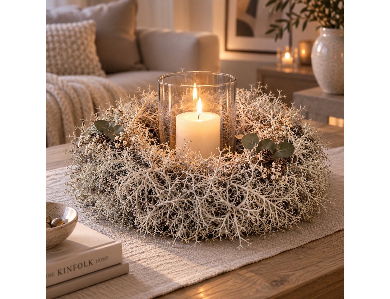 finehomegarden Dekokranz Iron Busch Kranz Ø35 cm Weiß Dekorativer Naturkranz als Türkranz Deko, Wandkranz & Tischdeko – Rustikale Herbstdekoration Bild 3