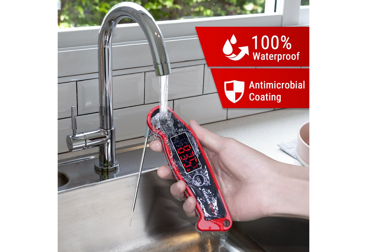 ThermoPro Grillthermometer TP19, Klappsonde, drehbare LED-Anzeige, Hold-Funktion, Kalibrierung Bild 4