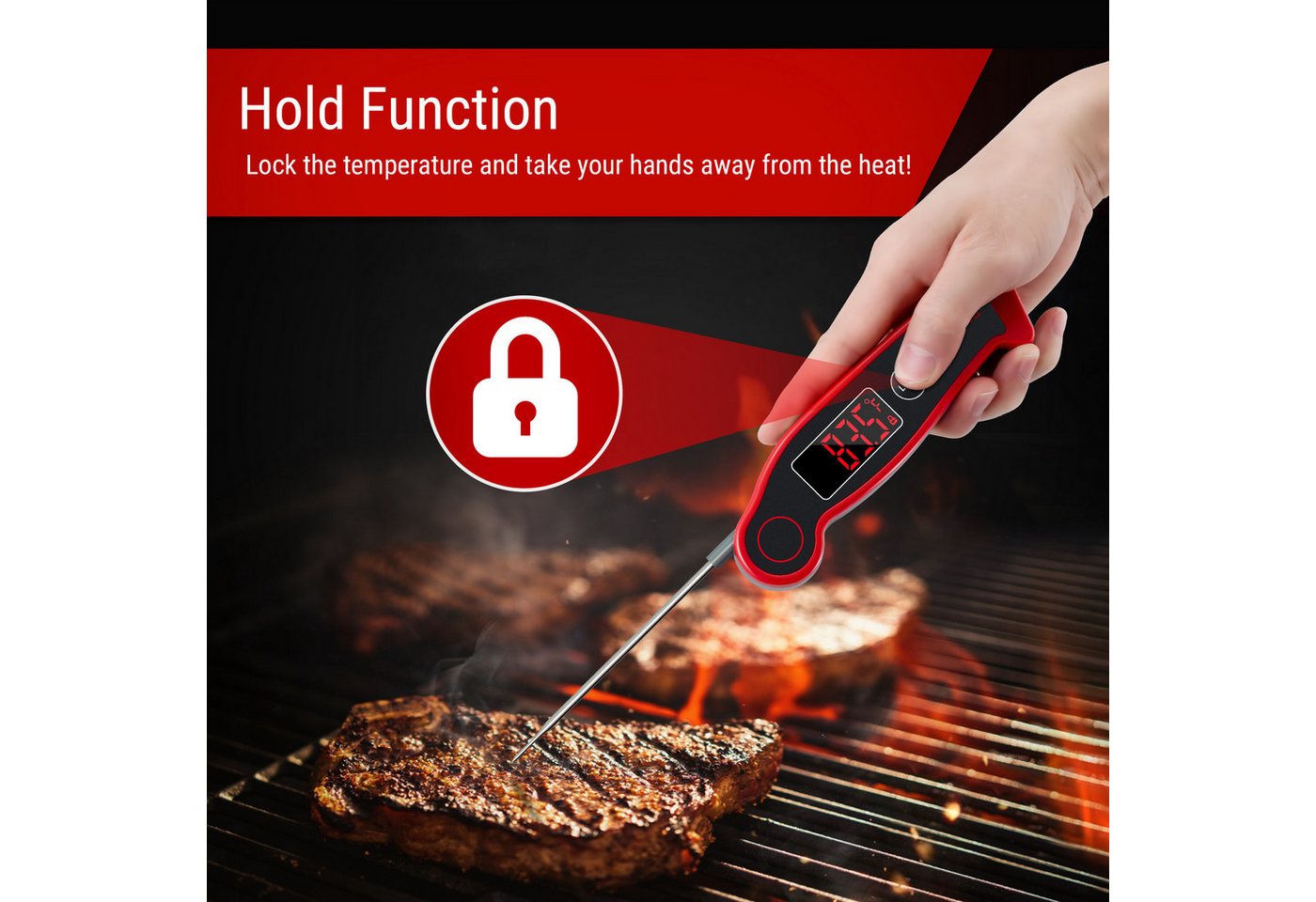 ThermoPro Grillthermometer TP19, Klappsonde, drehbare LED-Anzeige, Hold-Funktion, Kalibrierung Bild 5