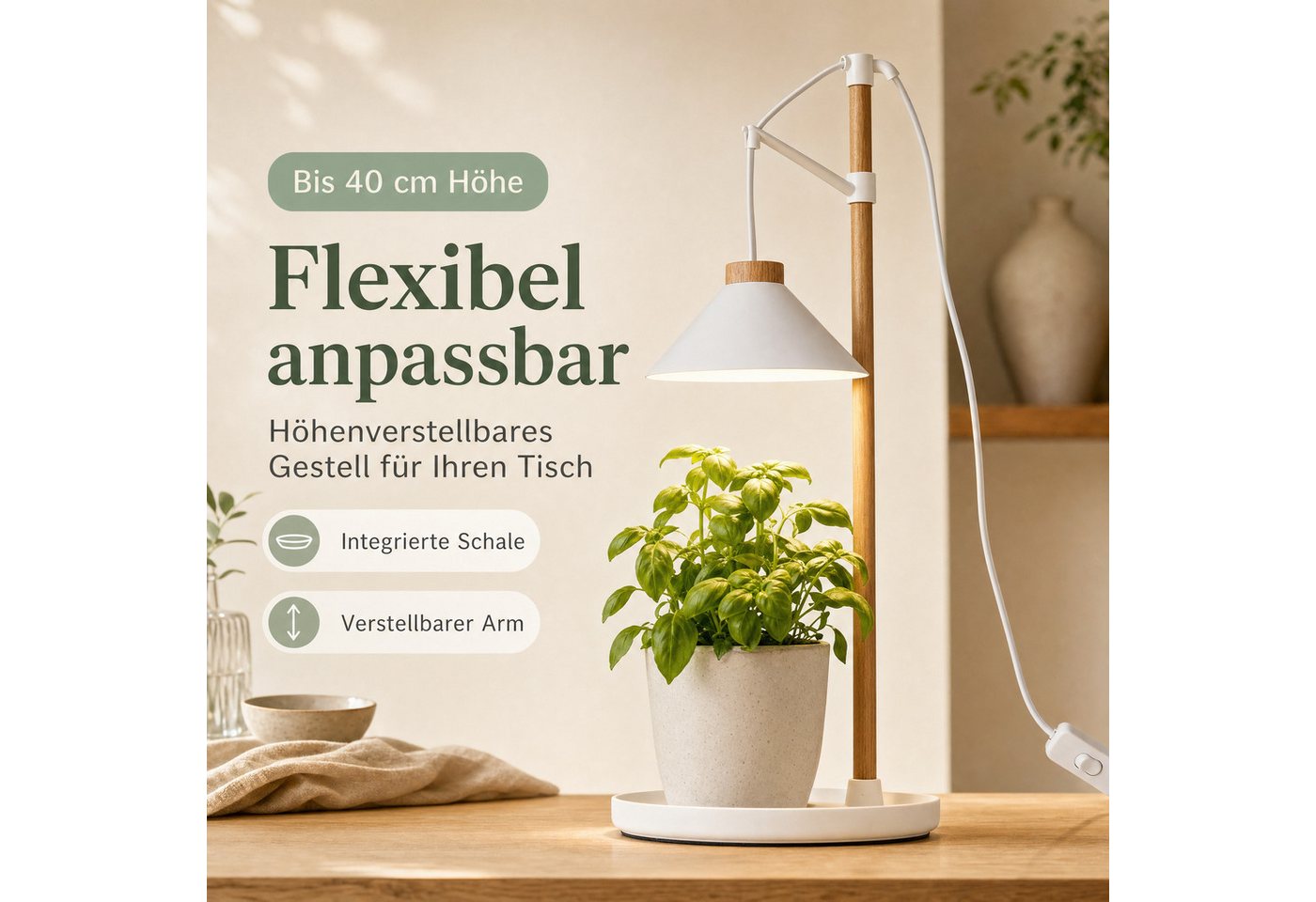 Northpoint Pflanzenlampe LED Pflanzenleuchte Kräutergarten aus Echtholz 9W 550 Lumen Timer