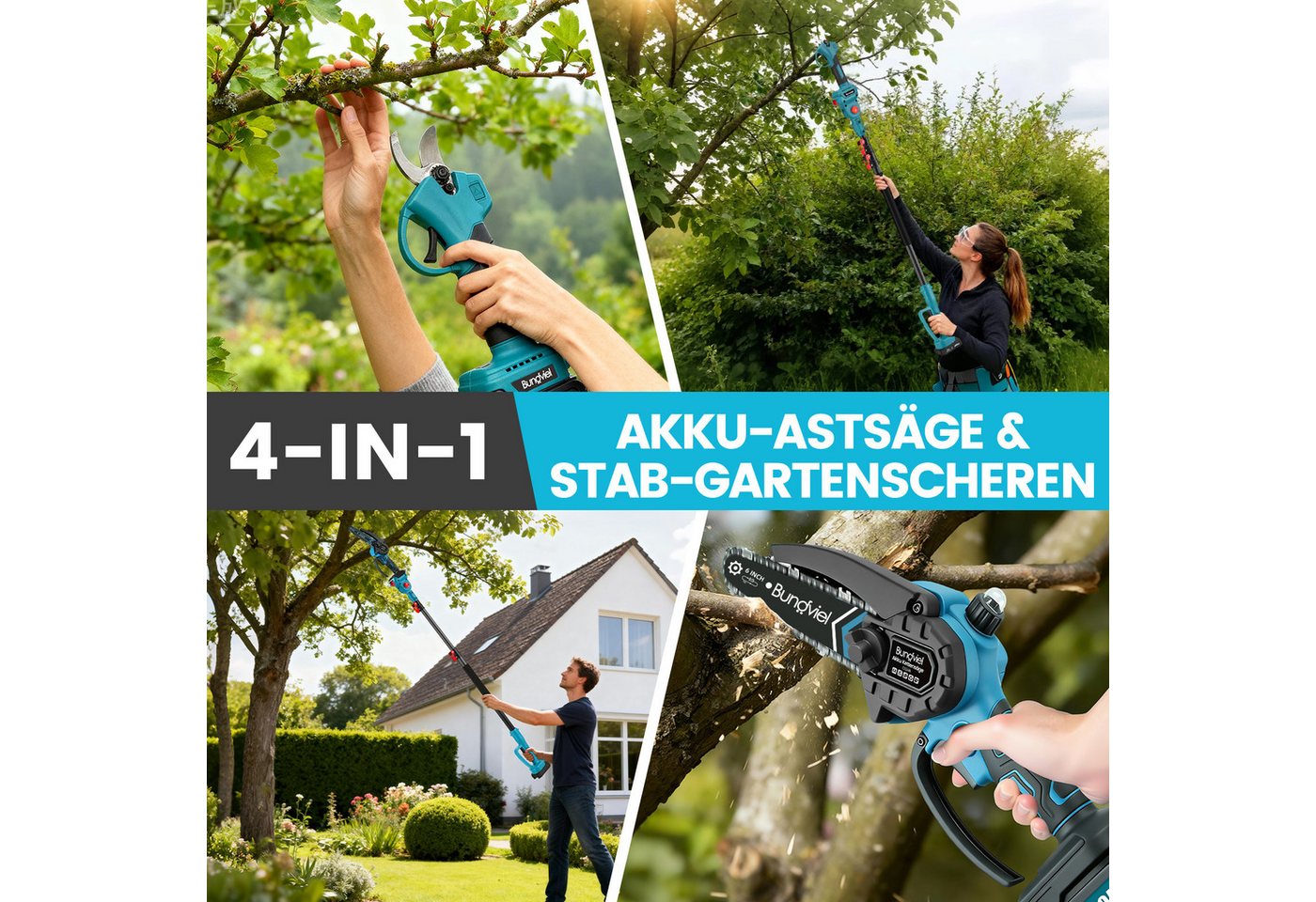 Bundviel Elektro-Kettensäge Akku Kettensäge 4IN1 Elektro Teleskop Astsäge Astschere Bild 5