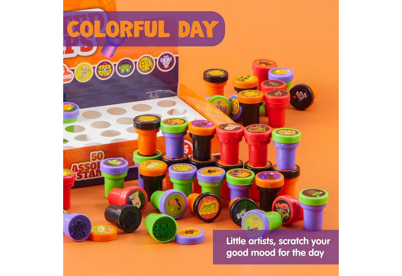 JOYIN Stempel JOYIN 50 Stk. Halloween Stempel für Kinder, 25 Designs, Trick or Treat