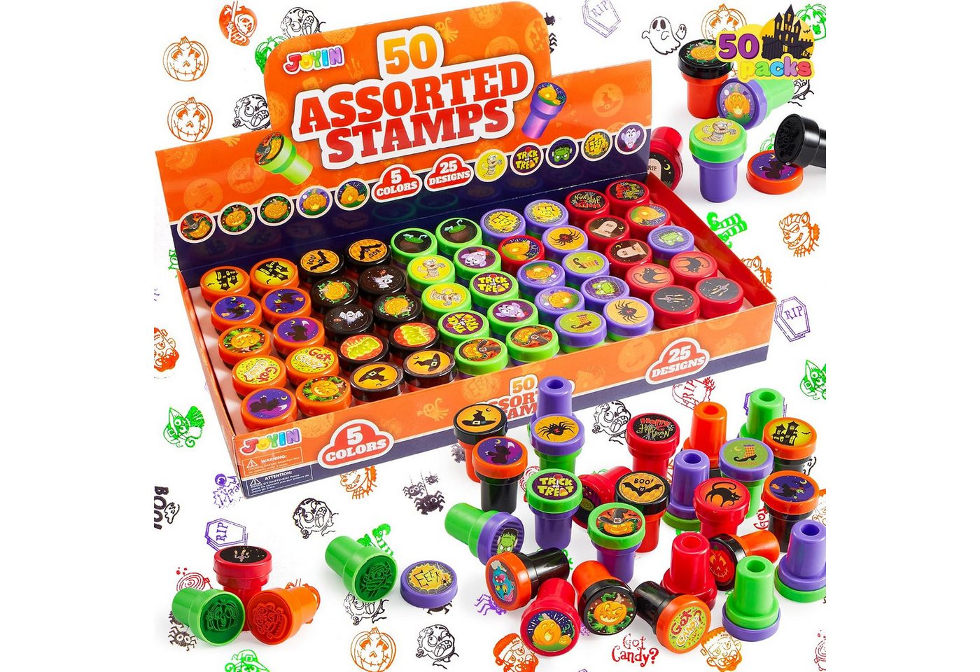 JOYIN Stempel JOYIN 50 Stk. Halloween Stempel für Kinder, 25 Designs, Trick or Treat Bild 2
