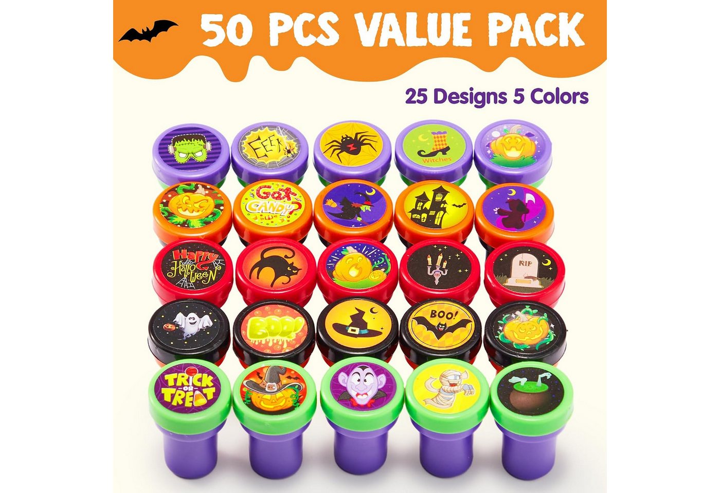 JOYIN Stempel JOYIN 50 Stk. Halloween Stempel für Kinder, 25 Designs, Trick or Treat Bild 5