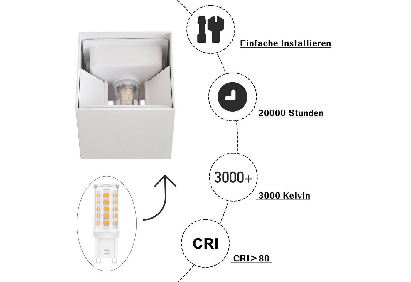 Nettlife LED Wandleuchte Innen Außen Modern Up Down Strahl G9 Außenwandlampe Schwarz/Grau, LED fest integriert, Warmweiß, für Flur Schlafzimmer Garten Treppenhaus Terrasse